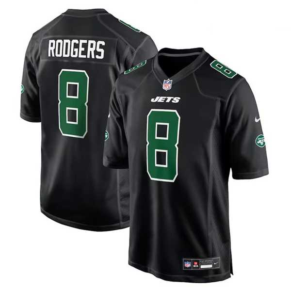 Men's New York Jets #8 Aaron Rodgers Black Stitched Jersey Dzhi
